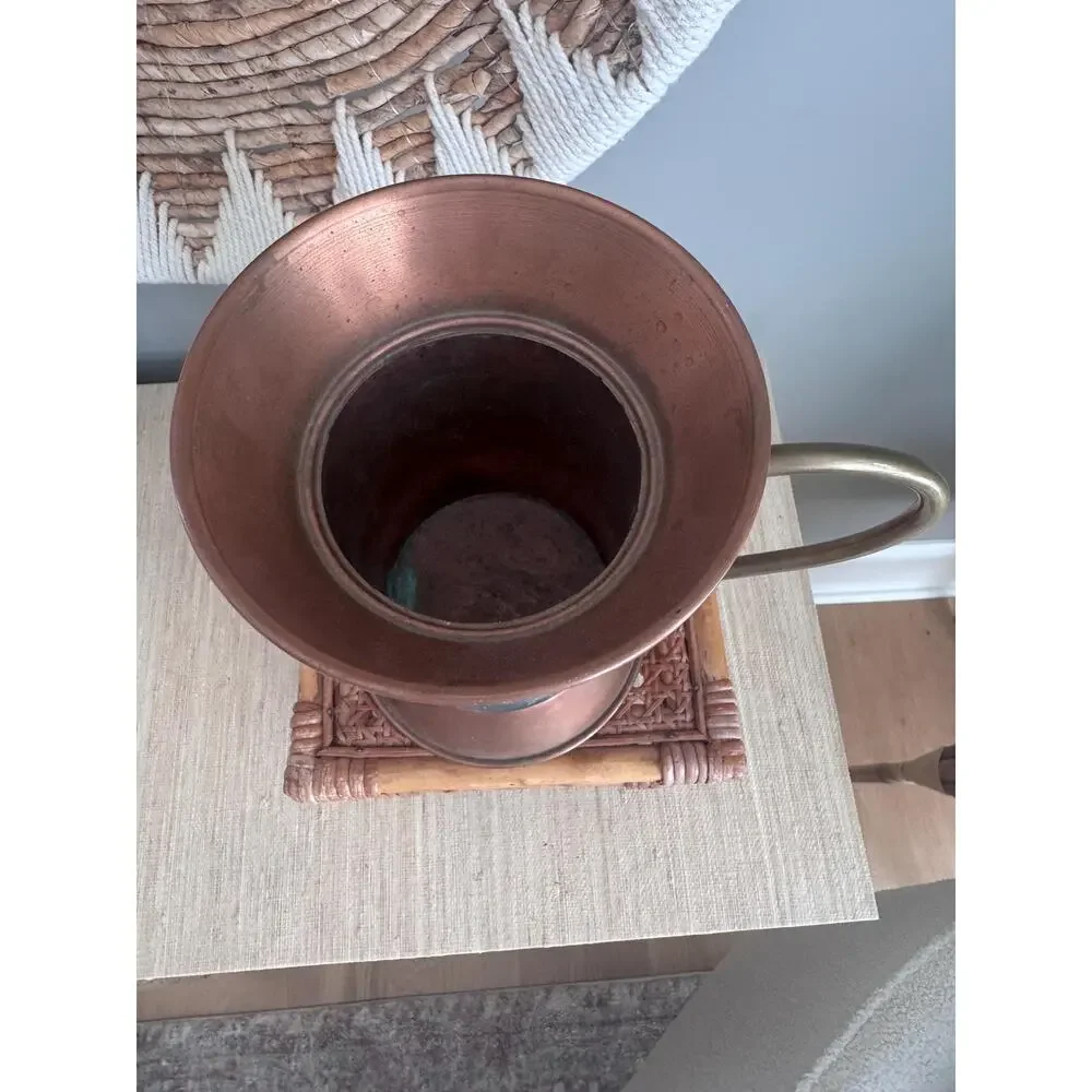 Vintage Rustic Copper Brass Pitcher or Vase 9